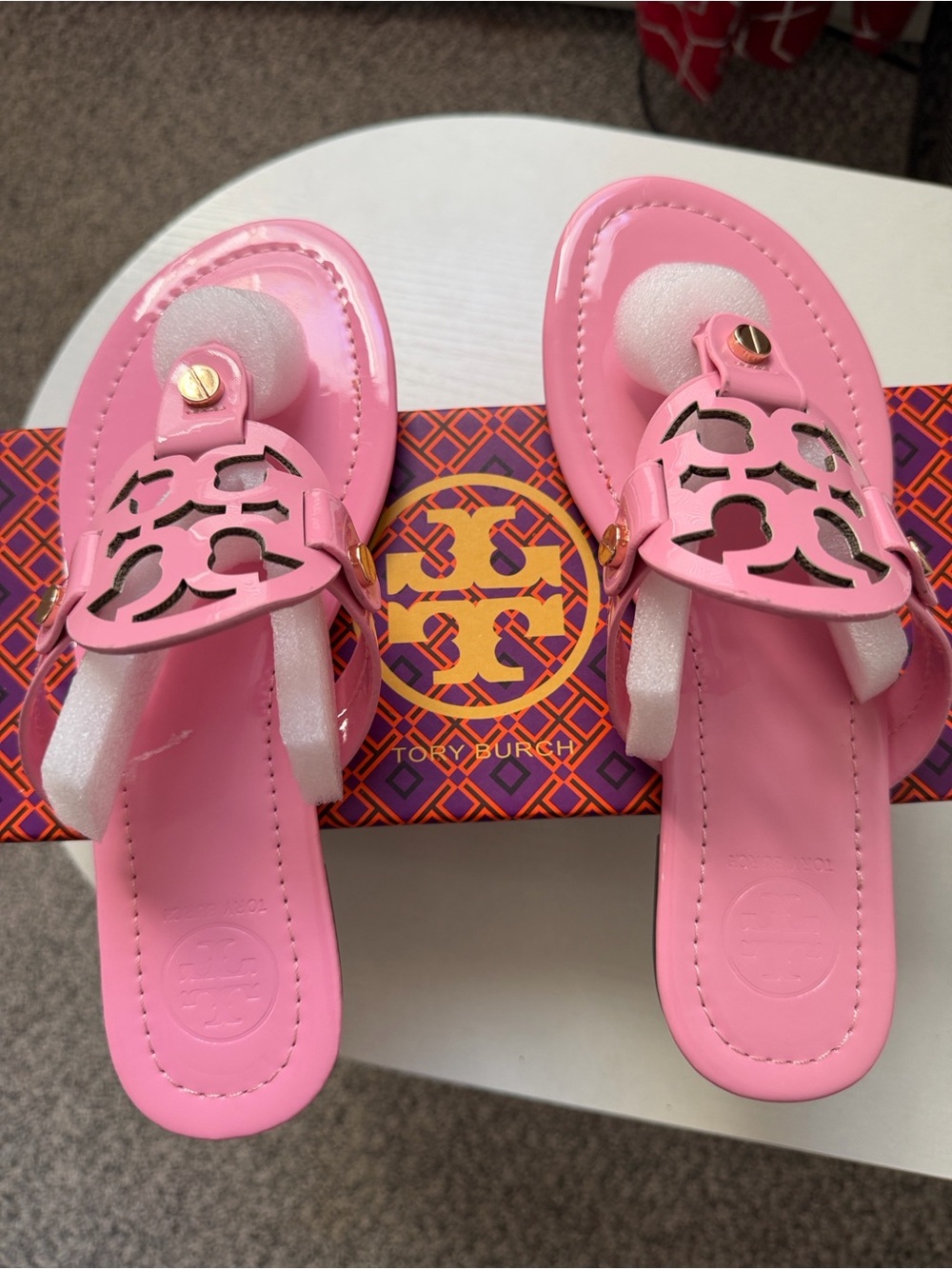Tory Burch Pink Miller Logo Thong Sandals